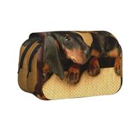 YOFIEN Dachshund Puppies Pets Dogs Small Dachshund Pencil Pouch Portable Double Layer Stationery Organizer
