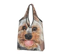 YOFIEN Dog Cute Yorkshire Terrier Teacup Foldable Tote Bag Reusable Large Capacity Shopping Bags