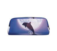 YOFIEN Dolphin Jumping Under Moonlight Printed Pencil Case for Girls, Pen Pouch Organizer Pencil Bag with Zipper