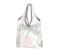 YOFIEN Dragonfly Shabby Chic Roses Worn Old Vintage Floral Foldable Tote Bag Reusable Large Capacity Shopping Bags