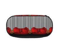 YOFIEN Elegant Black and White Stripes and Red Bow,Small Pencil Case Large Capacity Pencil Pouch Office Stationery Organizer