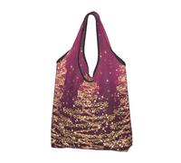 YOFIEN Elegant Christmas Sparkling Trees Pink Purple Foldable Tote Bag Reusable Large Capacity Shopping Bags