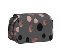 YOFIEN Elegant Faux Pink Black Circles Pencil Pouch Portable Double Layer Stationery Organizer