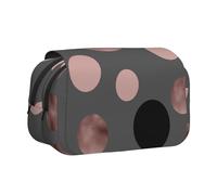 YOFIEN Elegant Faux Rose Gold Blush Pink Black Circles Pencil Pouch Portable Double Layer Stationery Organizer