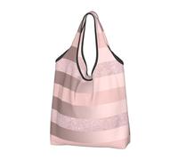 YOFIEN Elegant Rose Gold Glitter Blush Pink Stripe Foldable Tote Bag Reusable Large Capacity Shopping Bags