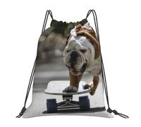YOFIEN English BullDogs Bokeh Skateboard Pets English Water Drawstring Backpack Resistant String Bag for Women Men Sports Gym Sackpack