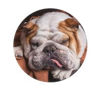YOFIEN English Bulldogs Muzzle Pets Sleeping Dogs 8&8in Round Mouse Pad Sewn Edge Design