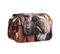YOFIEN English Bulldogs Muzzle Pets Sleeping Dogs Pencil Pouch Portable Double Layer Stationery Organizer