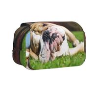 YOFIEN English Bulldogs Tired Dogs Lawn Pets English Pencil Pouch Portable Double Layer Stationery Organizer