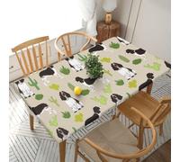 YOFIEN English Springer Spaniel Dog Cactus Dog 5FT Rectangle Fitted Waterproof Table Cover,Spillproof Protector Elastic Edge
