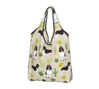 YOFIEN English Springer Spaniel Dog Cactus Dog Foldable Tote Bag Reusable Large Capacity Shopping Bags