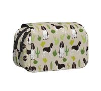 YOFIEN English Springer Spaniel Dog Cactus Dog Pencil Pouch Portable Double Layer Stationery Organizer