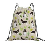 YOFIEN English Springer Spaniel Dog Cactus Dog Water Drawstring Backpack Resistant String Bag for Women Men Sports Gym Sackpack