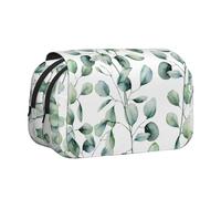 YOFIEN Eucalyptus Leaves Pencil Pouch Portable Double Layer Stationery Organizer