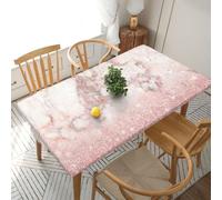 YOFIEN Faux Pink Rose Gold Glitter White Marble Ombre 5FT Rectangle Fitted Waterproof Table Cover,Spillproof Protector Elastic Edge
