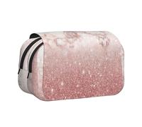 YOFIEN Faux Pink Rose Gold Glitter White Marble Ombre Pencil Pouch Portable Double Layer Stationery Organizer