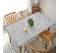YOFIEN Faux Sparkly Silver Glitter Printed 5FT Rectangle Fitted Waterproof Table Cover,Spillproof Protector Elastic Edge