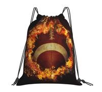 YOFIEN Flaming American Football Printed Water Drawstring Backpack Resistant String Bag for Women Men Sports Gym Sackpack