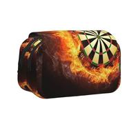 YOFIEN Flaming Dartboard Fire Dart Board 3D Pencil Pouch Portable Double Layer Stationery Organizer