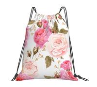YOFIEN Floral Flower Rose Pink Water Drawstring Backpack Resistant String Bag for Women Men Sports Gym Sackpack