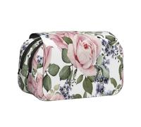 YOFIEN Flourishing Pink Rose Pencil Pouch Portable Double Layer Stationery Organizer