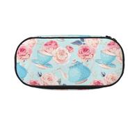 YOFIEN Flowers Roses Vintage Teapot Cups,Small Pencil Case Large Capacity Pencil Pouch Office Stationery Organizer