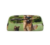 YOFIEN Fluffy German Shepherd Dog and Puppy Pencil Case for Girls, Pen Pouch Organizer Pencil Bag with Zipper