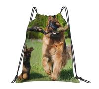 YOFIEN Fluffy German Shepherd Dog And Puppy Water Drawstring Backpack Resistant String Bag for Women Men Sports Gym Sackpack