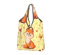 YOFIEN Fox And Mushroom Pattern Foldable Tote Bag Reusable Large Capacity Shopping Bags