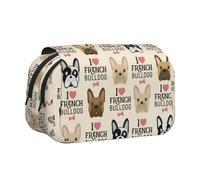 YOFIEN French Bulldog Seamless Pattern in Vintage Style Pencil Pouch Portable Double Layer Stationery Organizer