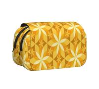 YOFIEN Geometric Vanilla Flower Yellow Pencil Pouch Portable Double Layer Stationery Organizer