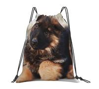 YOFIEN German Shepherd Puppy Water Drawstring Backpack Resistant String Bag for Women Men Sports Gym Sackpack