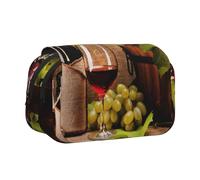 YOFIEN Glasses of Wine with Wine Bottle and Grapes Pencil Pouch Portable Double Layer Stationery Organizer