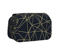 YOFIEN Golden Lines Triangle On Dark Pencil Pouch Portable Double Layer Stationery Organizer
