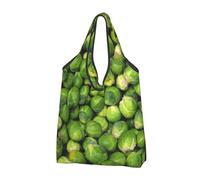 YOFIEN Green Brussel Sprout Print Foldable Tote Bag Reusable Large Capacity Shopping Bags