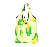 YOFIEN Green Delicious Corn Foldable Tote Bag Reusable Large Capacity Shopping Bags