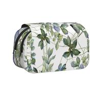 YOFIEN Green Eucalyptus Leaves Printed Pencil Pouch Portable Double Layer Stationery Organizer