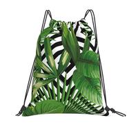 YOFIEN Green Leaves Of Palm Tree Tropical Plant Water Drawstring Backpack Resistant String Bag for Women Men Sports Gym Sackpack
