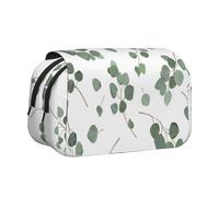 YOFIEN Green Silver Dollar Eucalyptus Pencil Pouch Portable Double Layer Stationery Organizer