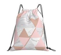 YOFIEN Grey And Pink Rose Gold Marble Diamond Water Drawstring Backpack Resistant String Bag for Women Men Sports Gym Sackpack