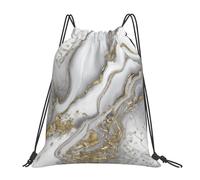 YOFIEN Grey Liquid Marble - Pearl And Gold Water Drawstring Backpack Resistant String Bag for Women Men Sports Gym Sackpack