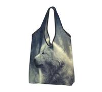 YOFIEN Grey Wolf In Moonlight Foldable Tote Bag Reusable Large Capacity Shopping Bags