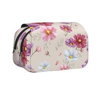 YOFIEN Hand Drawn Cosmos Flower Pattern Pencil Pouch Portable Double Layer Stationery Organizer