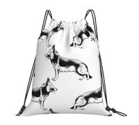 YOFIEN Hand Drawn German Shepherds Water Drawstring Backpack Resistant String Bag for Women Men Sports Gym Sackpack