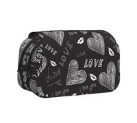 YOFIEN Handwritten Hearts Words Love Pencil Pouch Portable Double Layer Stationery Organizer