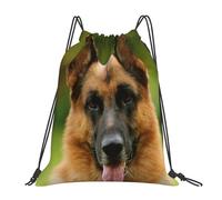 YOFIEN Happy German Shepherd Printed Water Drawstring Backpack Resistant String Bag for Women Men Sports Gym Sackpack
