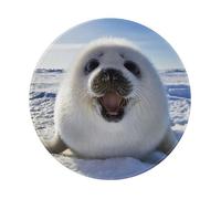 YOFIEN Harp Seal Painting Wallpaper 8&8in Round Mouse Pad Sewn Edge Design