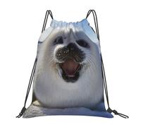 YOFIEN Harp Seal Painting Wallpaper Water Drawstring Backpack Resistant String Bag for Women Men Sports Gym Sackpack