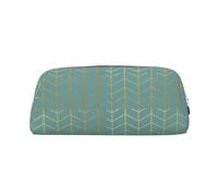 YOFIEN Herringbone Pattern Faux Gold Foil Teal Geometric Pencil Case for Girls, Pen Pouch Organizer Pencil Bag with Zipper