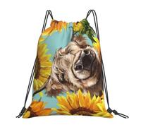 YOFIEN Highl And Cow With Sunflowers Water Drawstring Backpack Resistant String Bag for Women Men Sports Gym Sackpack
